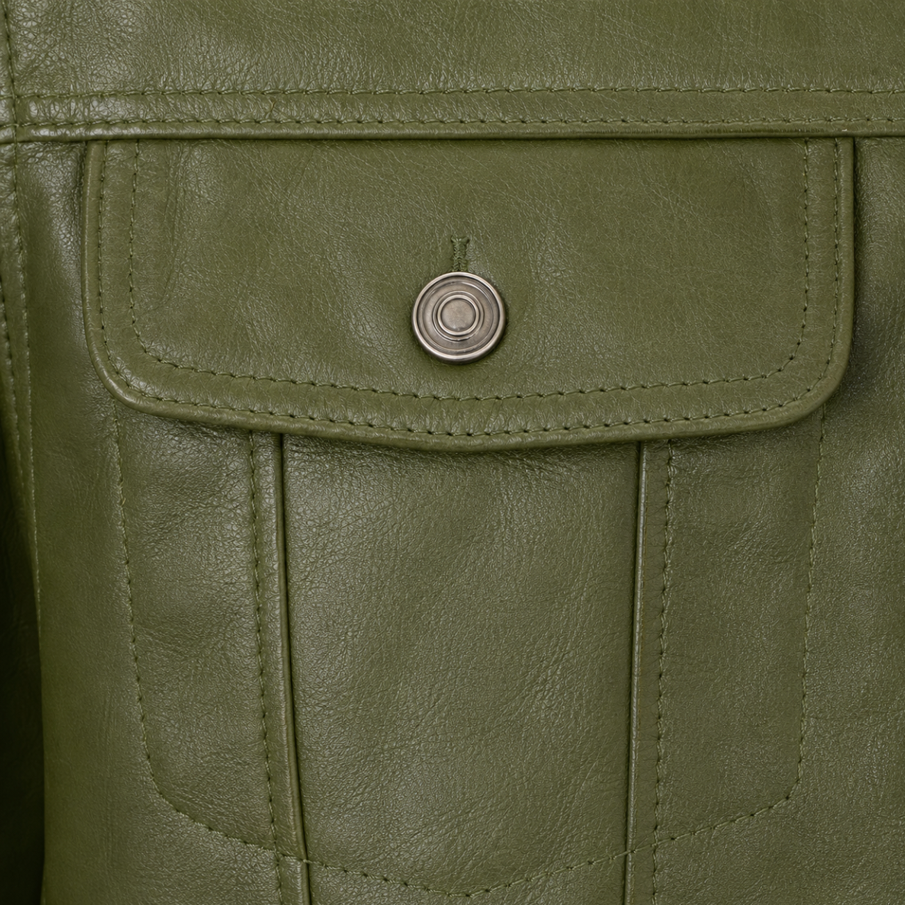 Men’s Olive Green Leather Trucker Jacket, Handmade Button-Up Jacket, Made-to-Order Custom Fit