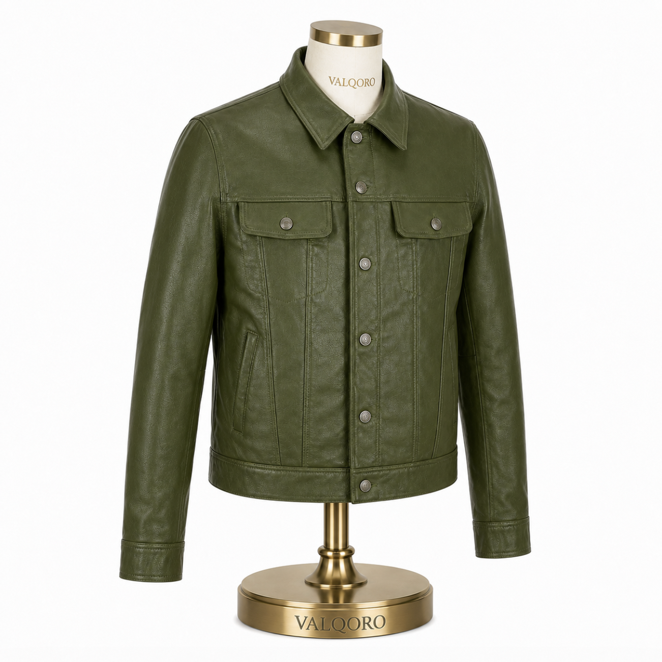 Men’s Olive Green Leather Trucker Jacket, Handmade Button-Up Jacket, Made-to-Order Custom Fit