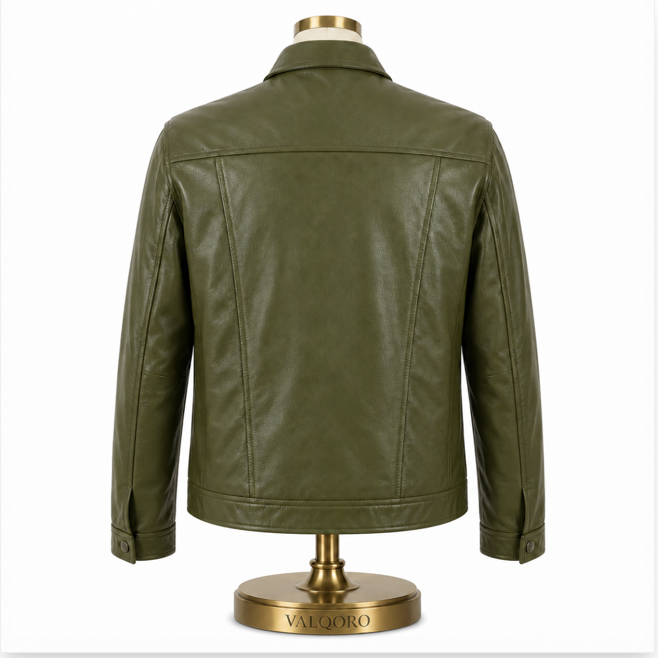 Men’s Olive Green Leather Trucker Jacket, Handmade Button-Up Jacket, Made-to-Order Custom Fit