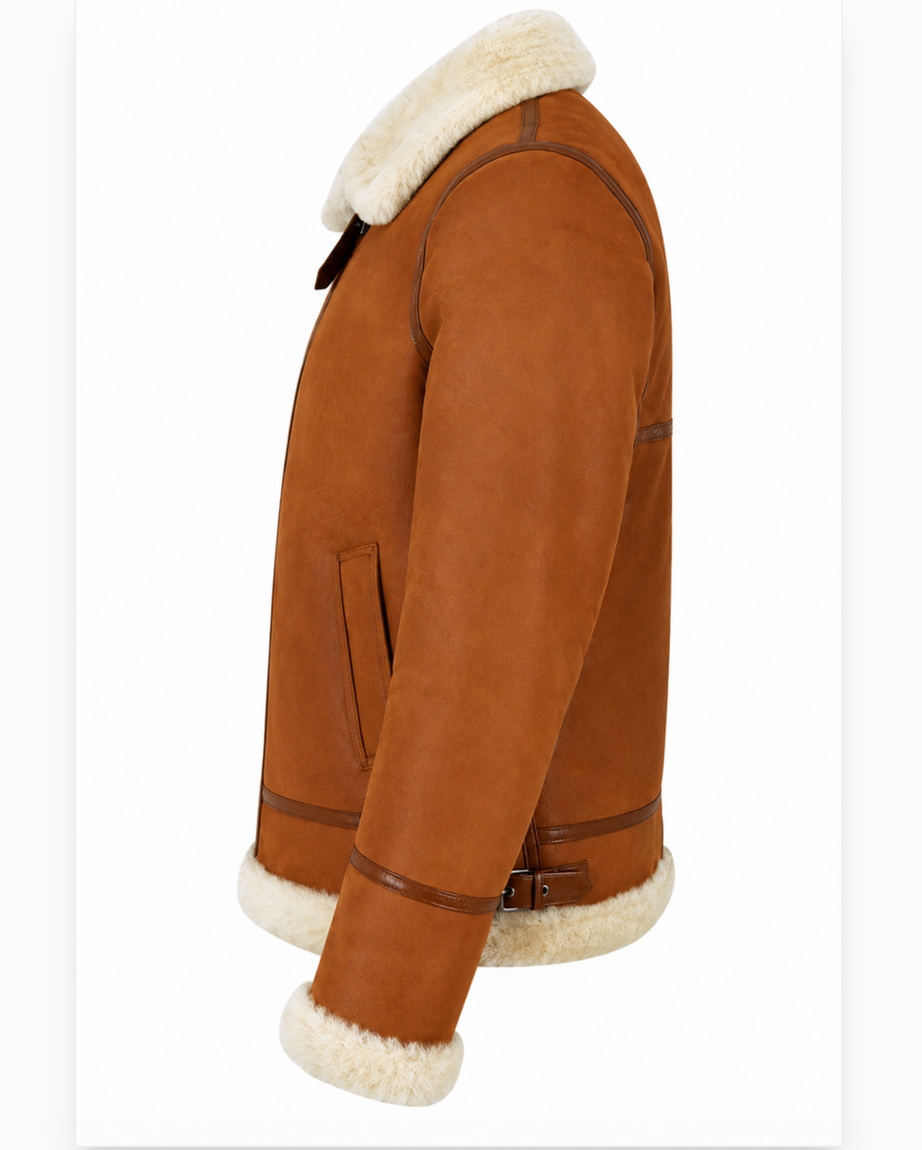 Mens B3 Shearling Sheepskin Leather Jacket Tan White Fur Bomber Flying RAF NV-65